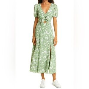 Likely Alisa Cut Out Short Sleeve Midi Dress Floral Juniper Green White 6